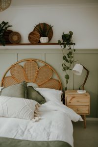 Bed Styled with Green Accents  scaled