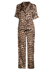A matching set of leopard print silk pajamas.