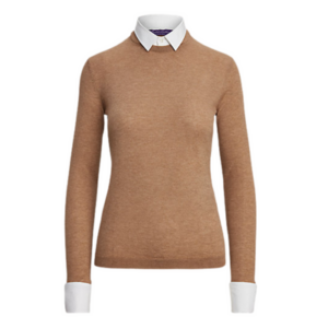 Ralph Lauren's cashmere sweater with collar and cuff details.