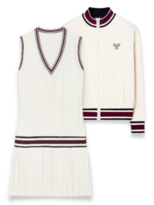 A seventies inspired tennis outfit with red stripes.