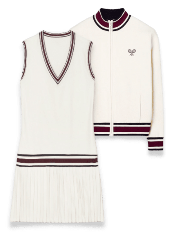 A seventies inspired tennis outfit with red stripes. 
