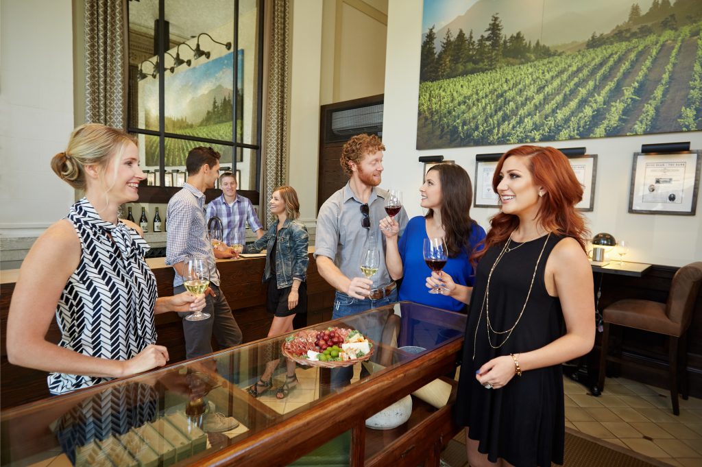 A group enjoys a wine tasting at Knights Bridge Winery, one of Napa Valley’s best wineries.