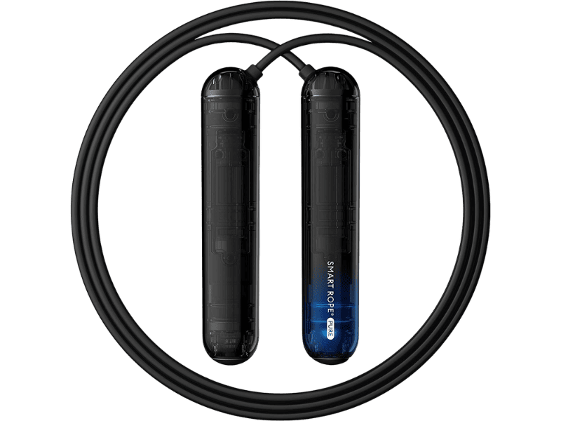 A black, smart jump rope that will count your jumps. 