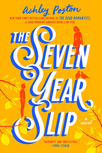 A yellow book cover. Two figures are separated by the text "The Seven Year Slip." 
