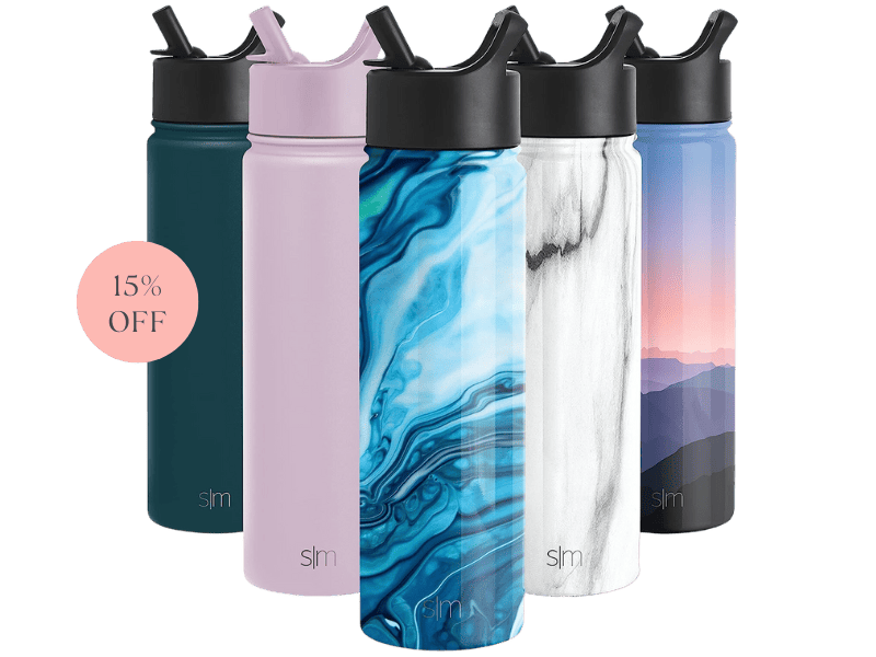 Simple Modern water bottles are on sale in a variety of colors. 