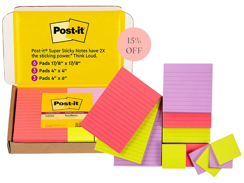 Post-it is 15% off in the back-to-school deals. 