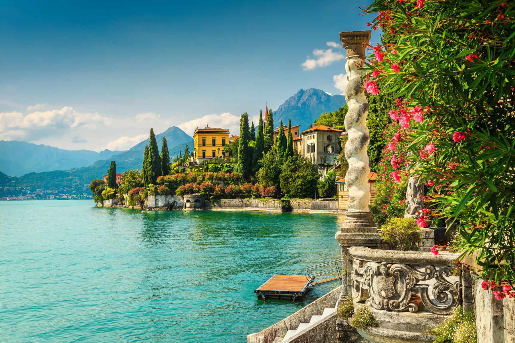 A waterfront shot of a villa on Lake Como.