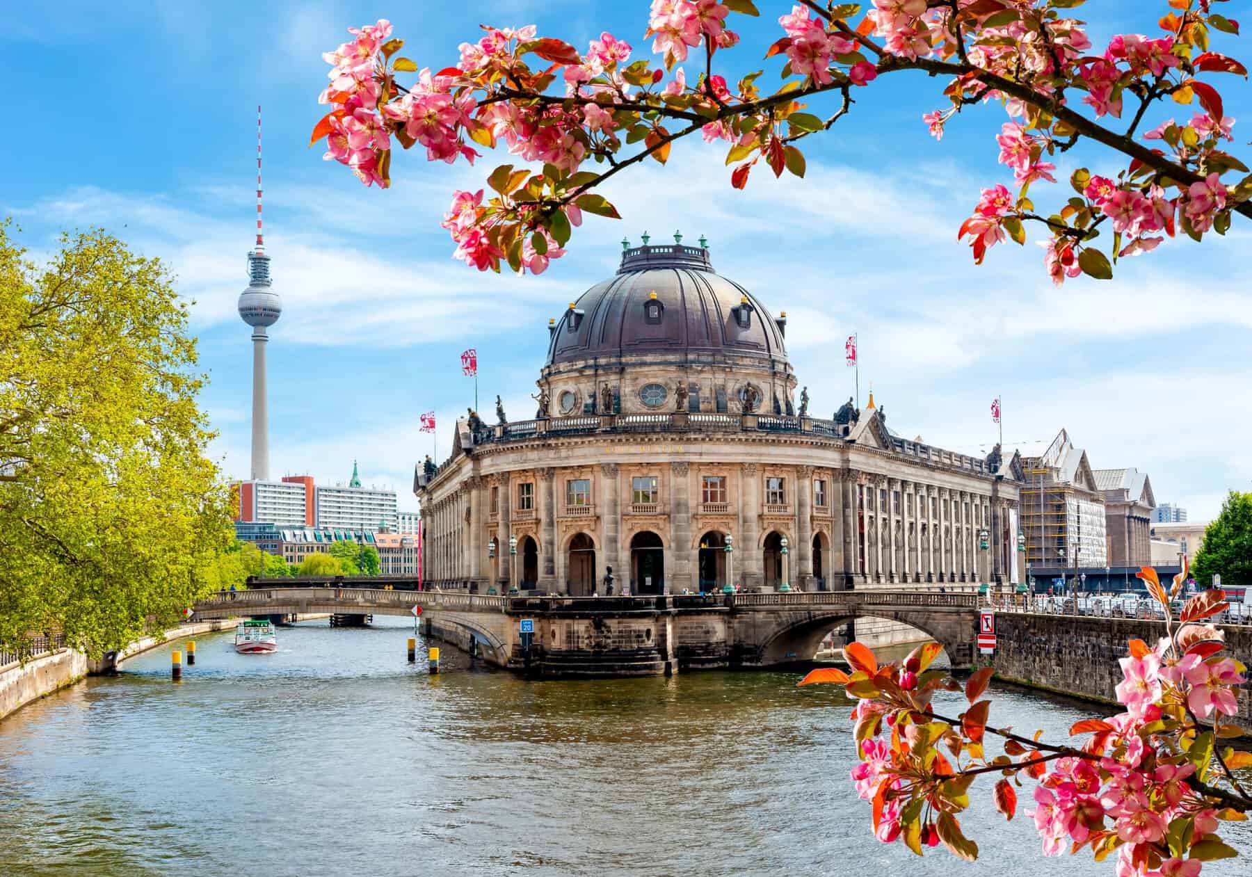 A landscape of Berlin's museums with the Berlin TV tower in the background.