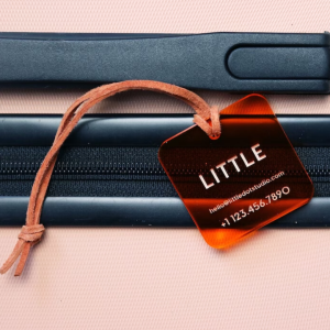 On our gift guide for traveler is an acrylic luggage tag. 