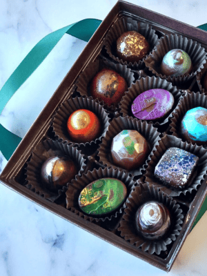 Chocolate is always a safe bet, especially stunning hand-painted truffles from a small business. 