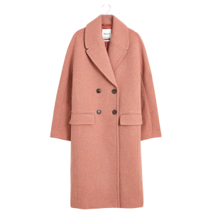 A soft rose-pink wool jacket for women. 