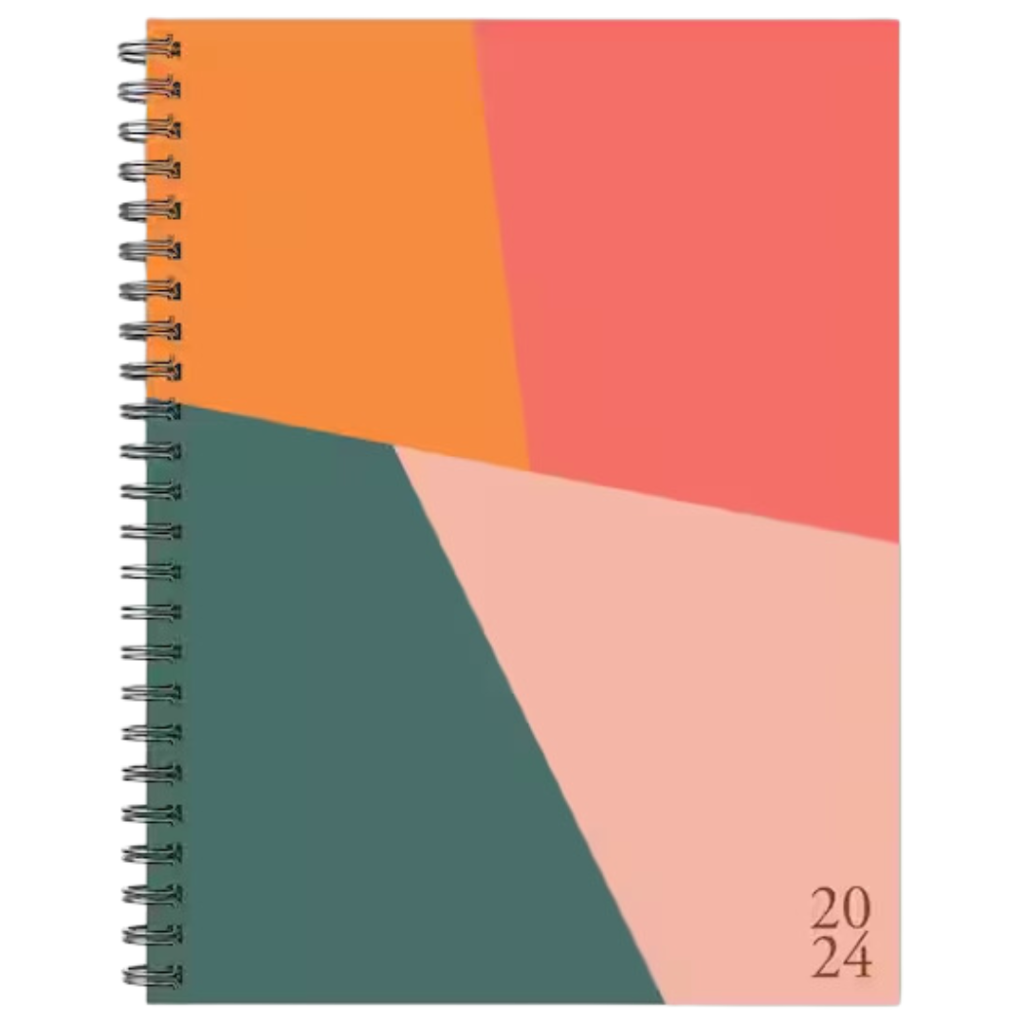 A soft cover, color blocked 2024 planner. 