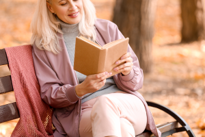Woman reading a book.