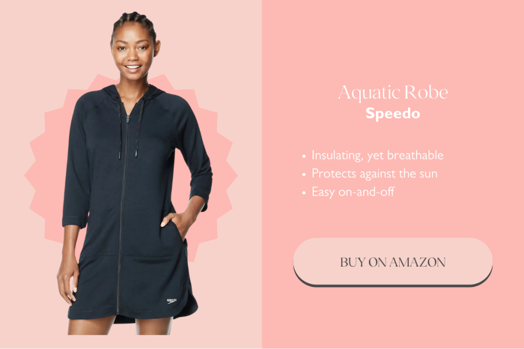 Used by lap swimmers, Speedo's aquatic robe is designed to be worn over a wet swimsuit. 